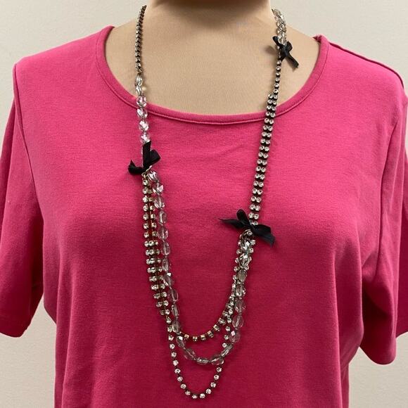 J. Crew multi strand gold, bead, and rhinestones long statement necklace - Picture 5 of 5
